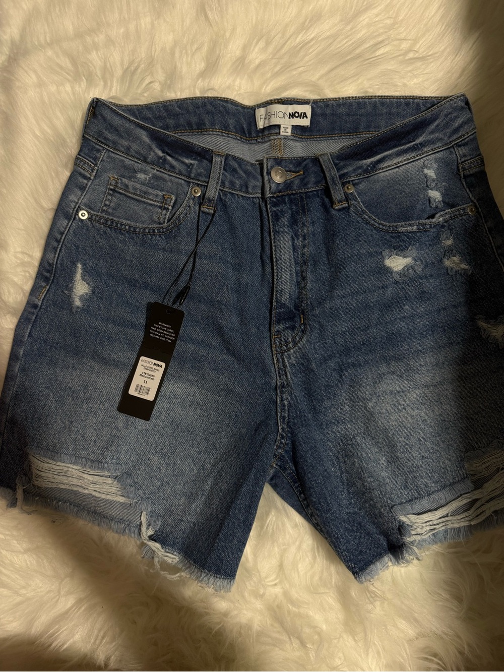 Fashion Nova Distressed Dark Blue Denim Shorts
